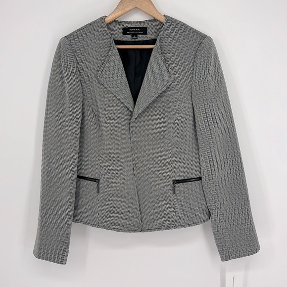 Tahari ASL Open Front Herringbone Cropped Suit Jacket Blazer Women’s Size 12 NWT - Picture 1 of 11